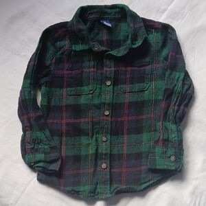 Old Navy Green and Black Plaid Kids Button Down Shirt